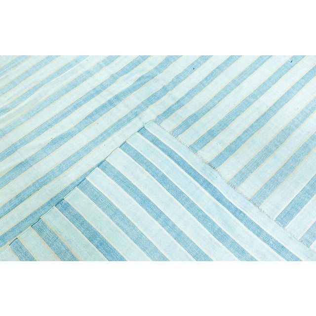 Doris Leslie Blau Vintage Indian Dhurrie Striped Blue Rug For Sale - Image 9 of 9