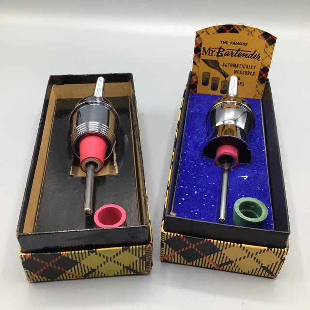 Pair of 1960s Mr. Bartender Chrome Pre Measured Pour Spouts in Original Box’s For Sale - Image 13 of 13