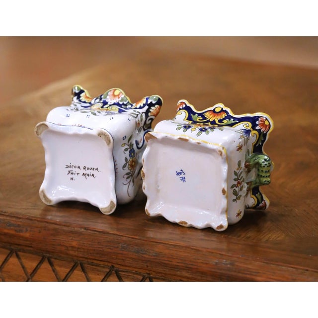 Near Pair of Early 20th Century French Rouen Faience Cachepots or Nuts Bowls For Sale - Image 9 of 11