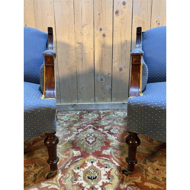 Napoleon III Chairs in Blue, Set of 2 For Sale - Image 6 of 7
