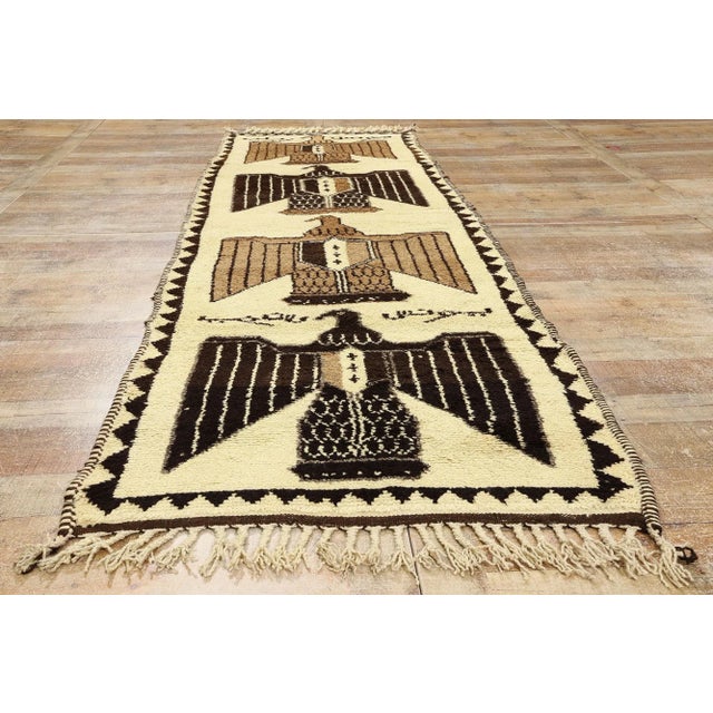 Beige Vintage Kurdish Eagle Pictorial Rug Runner - 03'04 X 11'01 For Sale - Image 8 of 9