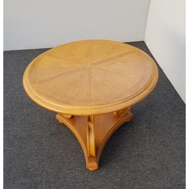 Vintage French Country Oak Round Three Legs Scrolled Coffee Table