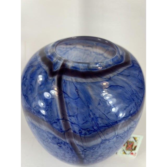 Late 20th Century Large Vase Blue Mouth Blown Art Glass Sea Scape Gold Dust vintage 12.5" For Sale - Image 15 of 16