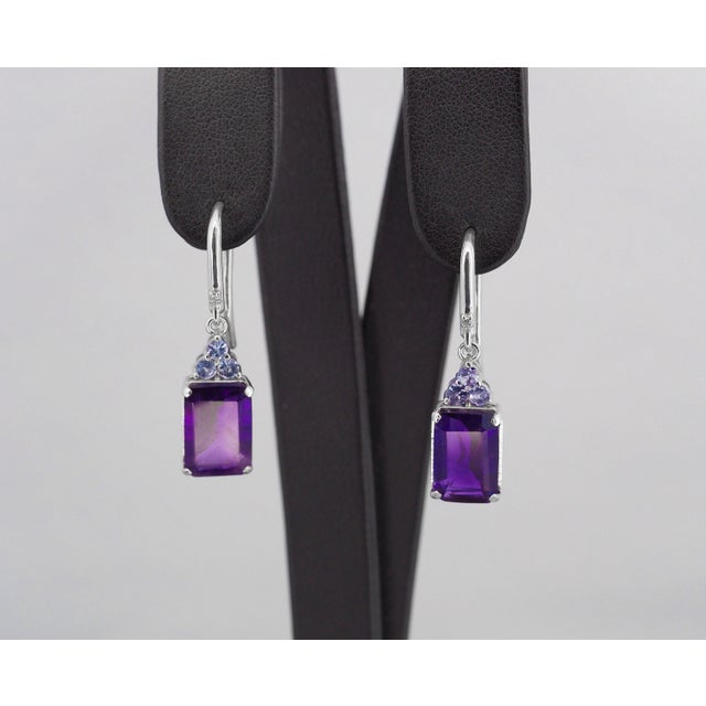 Metal Amethyst and Tanzanite Earrings- Set of 2 For Sale - Image 7 of 8