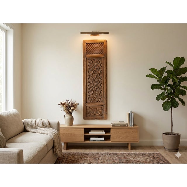 1970s Vintage Restored Relief Floral Motif Rectangular Wood Wall Panel B For Sale - Image 5 of 12