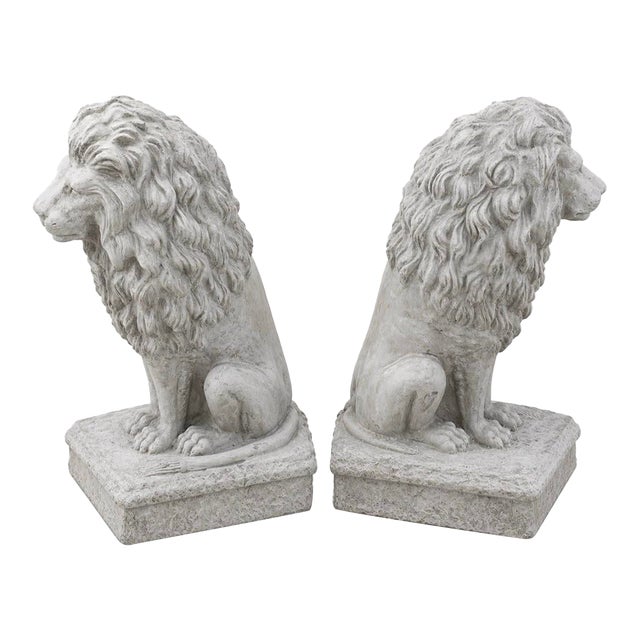 Late 20th Century Pair of Weathered Concrete Garden Lions For Sale