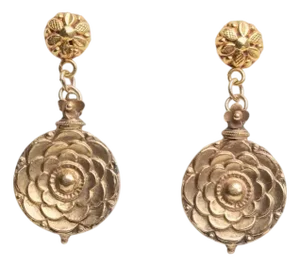 Pair of 18k Gold Floral Drop Earrings, Indian