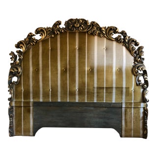 Early 20th Century Italian Rococo Carved Wood Upholstered King Headboard For Sale