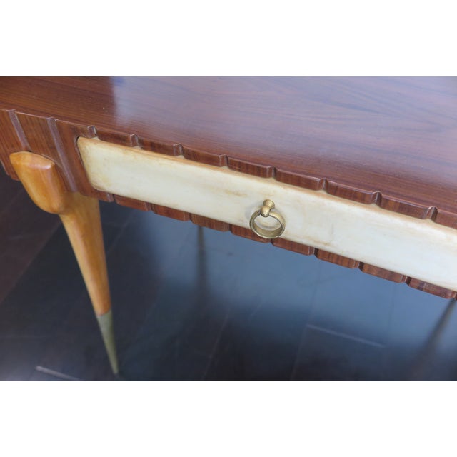 Wood Mid Century Side Tables With Parchment Drawers - Set of 2 For Sale - Image 7 of 9