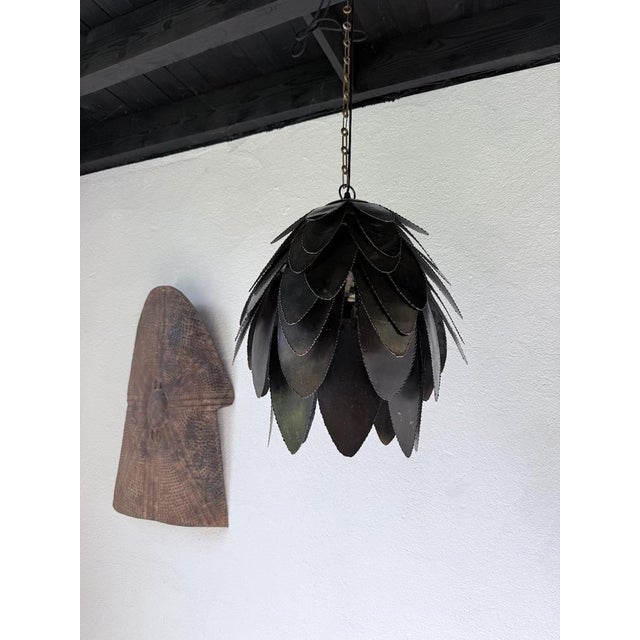 Black Brutalist Welded Metal Flower Pendant Light, 1970s For Sale - Image 8 of 18
