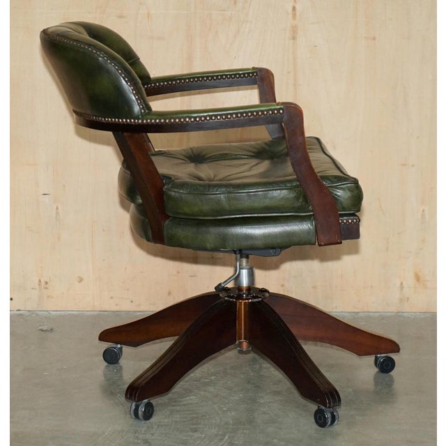 Vintage Chesterfield Captain's Chair in Bottle Green Tufted Leather For Sale - Image 10 of 18
