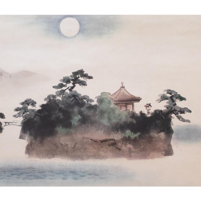 Japanese Large Showa Era Japanese Monochrome Print, Seascape With an Island For Sale - Image 3 of 10