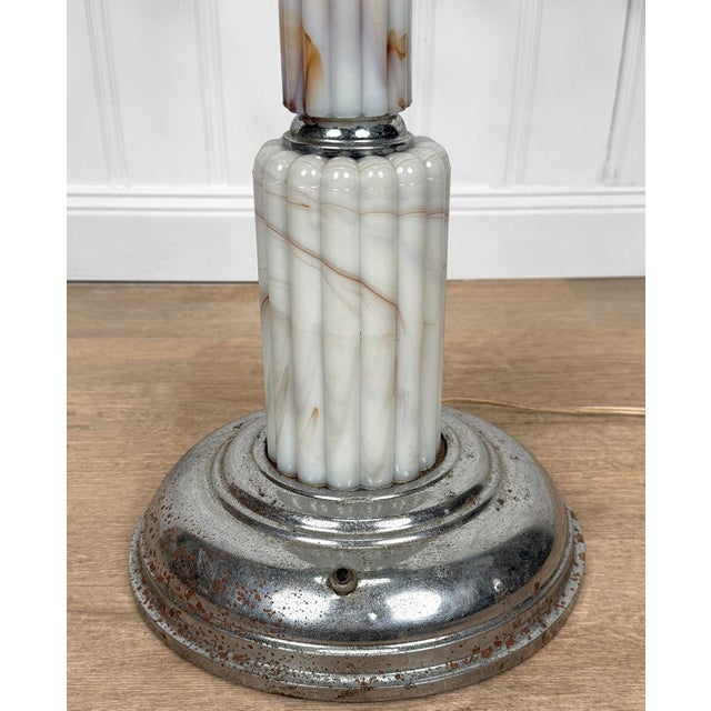 Vintage Art Deco Slag Glass & Chrome Illuminated Cigar Ashtray Stand For Sale - Image 10 of 10