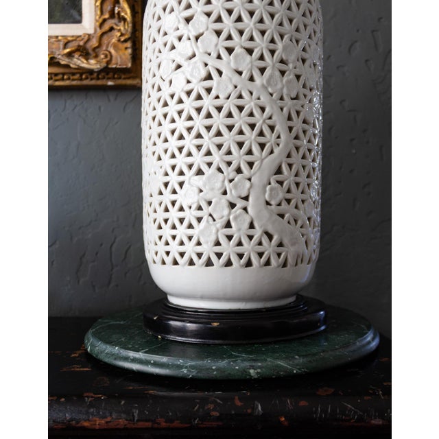 1960s Pierced Porcelain Blanc De Chine Ginger Jar Lamp For Sale - Image 11 of 18