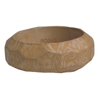 Pono Multi-Faceted Subtle Floral Pattern Wide Wood Bangle For Sale