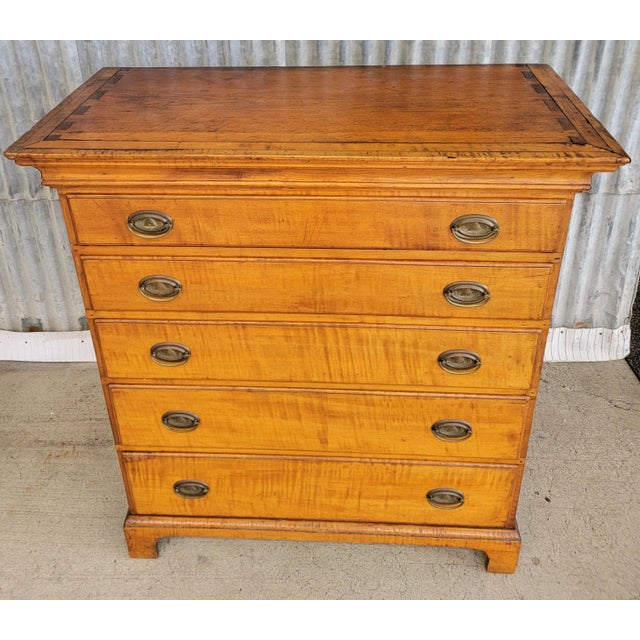 19th Century Antique American Chippendale Tiger Maple Tall Chest / Dresser For Sale - Image 5 of 12