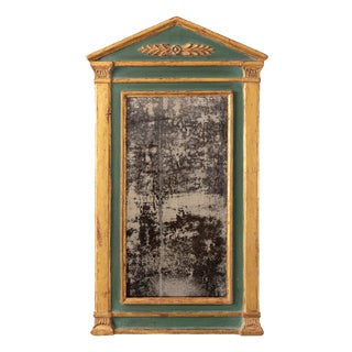 French Empire Green and Giltwood Pediment Mirror, Early 19th Century For Sale