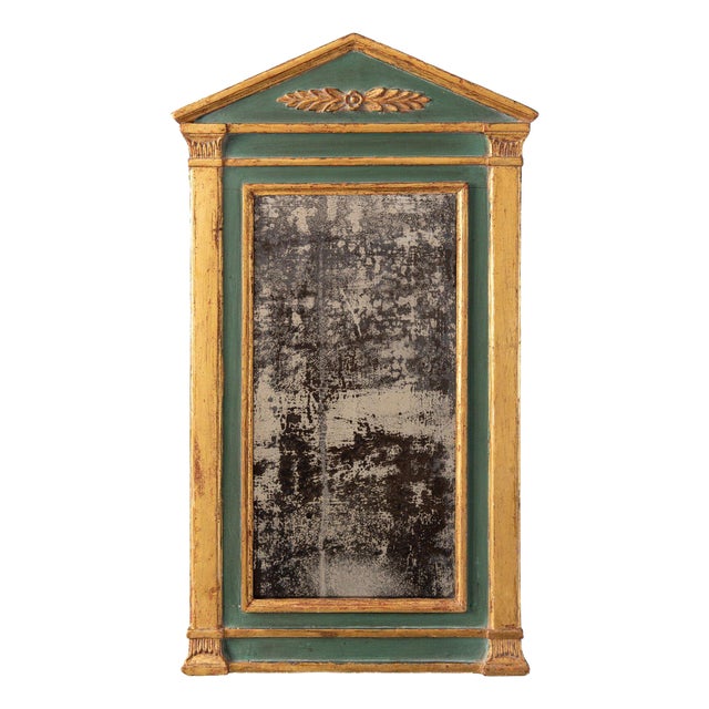 French Empire Green and Giltwood Pediment Mirror, Early 19th Century For Sale