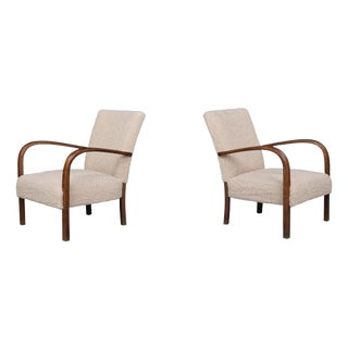 Art Deco Armchairs in Walnut and Teddy Upholstery, Czech Republic, 1930s, Set of 2 For Sale