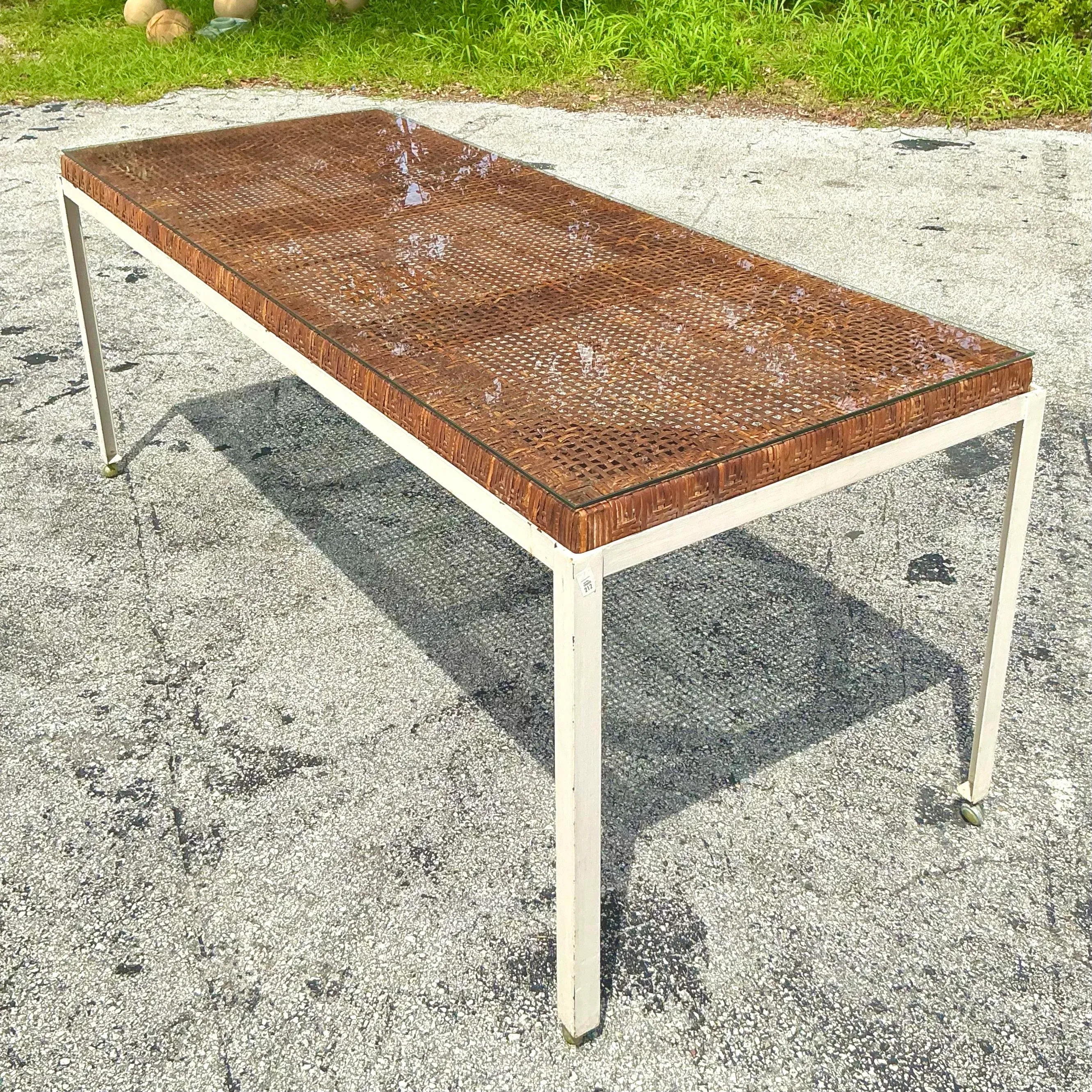 Vintage Coastal Danny Ho Fong for Trop-Cal Rattan Top Dining Table