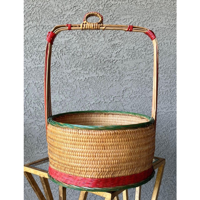 Circa 1960/1970 Chinese Rattan & Bamboo Two-Tier Betrothal / Wedding Basket For Sale - Image 14 of 18