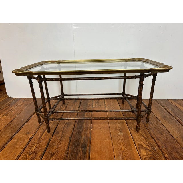 1970s Classic Faux Bamboo Brass & Glass Tray Top Coffee Table For Sale - Image 5 of 12