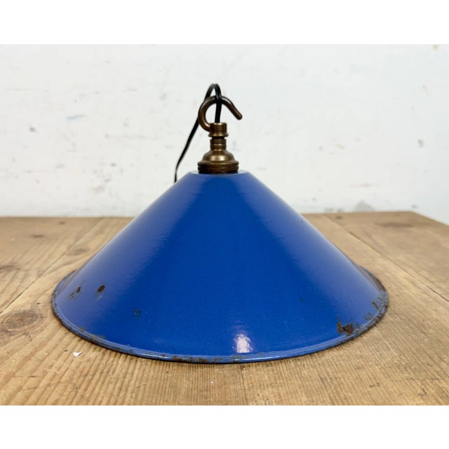 Industrial Blue Enamel Factory Pendant Lamp, 1950s For Sale - Image 10 of 18
