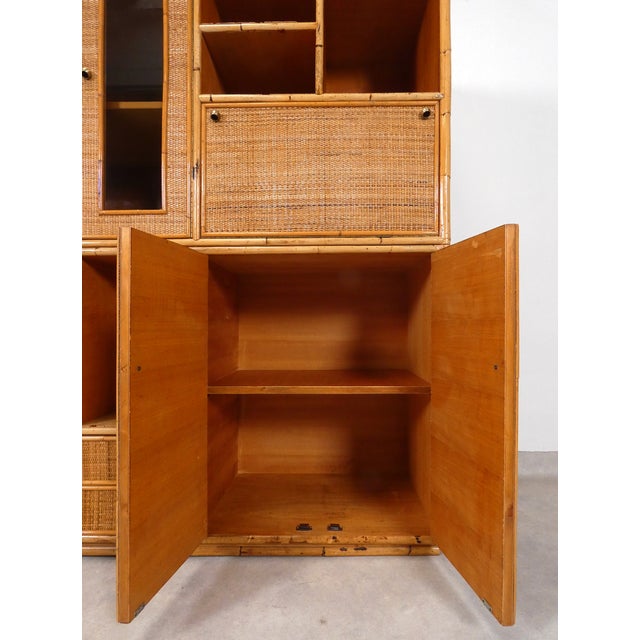 Large Wall Unit in Wood Bamboo and Rattan by Unknown for Unknown, 1970s For Sale - Image 14 of 18