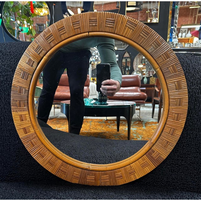Beautiful round mirror with bamboo frame made in Italy 1980s