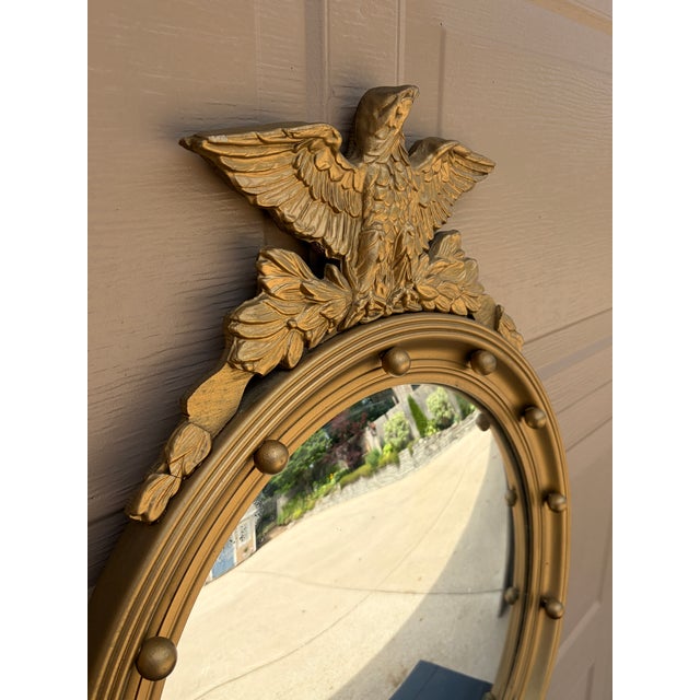 American Federal Style Giltwood Eagle Crest Convex Mirror, Mid-20th Century For Sale - Image 9 of 10