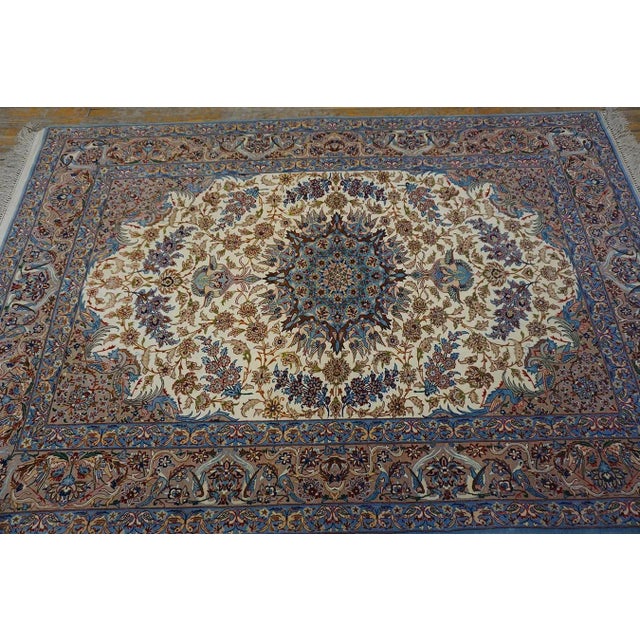 Persian 1920s Ivory Medallion Antique Persian Isfahan Carpet 4'11" X 7'3" by Zolfaghari Wool Rug For Sale - Image 3 of 15