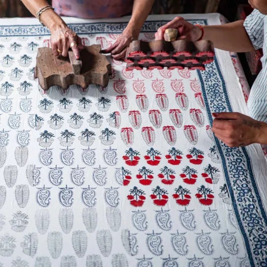 Not Yet Made - Made To Order Checkerboard 8-Seat Blue & Red Tablecloth For Sale - Image 5 of 8