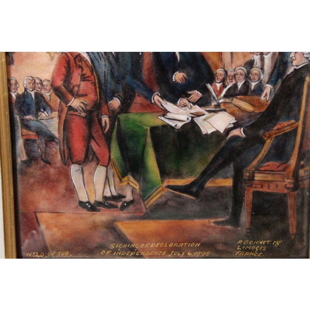 Brown Pierre Bonnet 'Signing of Declaration of Independence' Limoges France Enamel Wall Plaque For Sale - Image 8 of 13