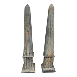 Vintage Neoclassical Stone Garden Obelisks, Pair