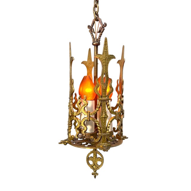 1920s Spanish Revival Foyer or Hallway Light With Original Gold Brass Finish #2615 For Sale - Image 10 of 18