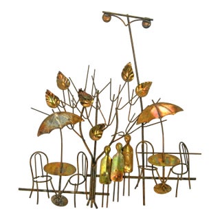 Vintage Mid Century Enesco 3d Metal Wall Art Outdoor Cafe 1974 For Sale