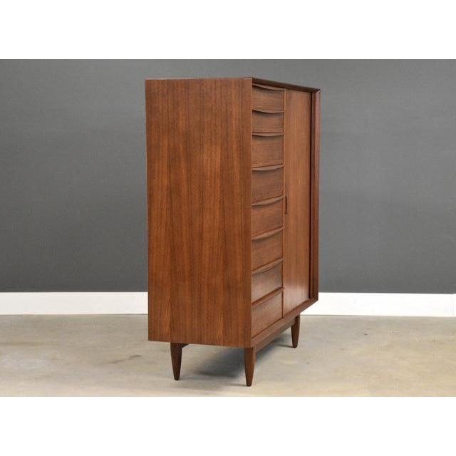 Falster, Denmark 1950s Refinished Danish Modern Teak Armoire Dresser by Falster For Sale - Image 4 of 14