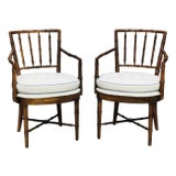Late 20th Century Pair of Coastal-Style Armchairs Attributed to Drexel With Faux Bamboo Frames and Custom Upholstery For Sale