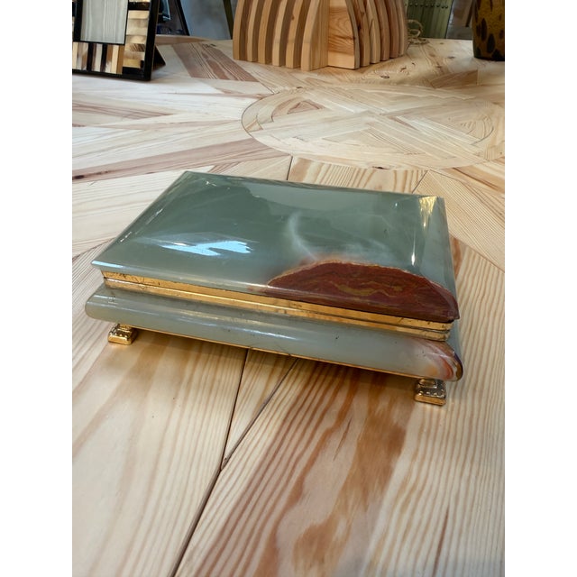 Vintage Italian Marble Jewelry Box With Brass Trim and Footed Base For Sale - Image 4 of 7