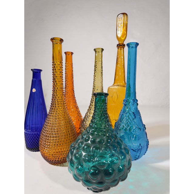 A Symphony of Saturated Light attributed to Empoli Genie Bottles, 1960s, Set of 7 For Sale - Image 12 of 13