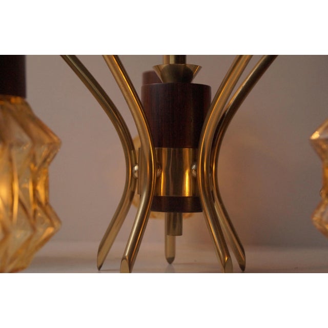 Mid-Century Modern Mid-Century Danish Rosewood, Brass & Glass Spider Chandelier, 1950s For Sale - Image 3 of 7