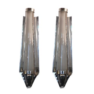 Large Art Deco Modernist Chrome-Plated Wall Lights, Set of 2 For Sale