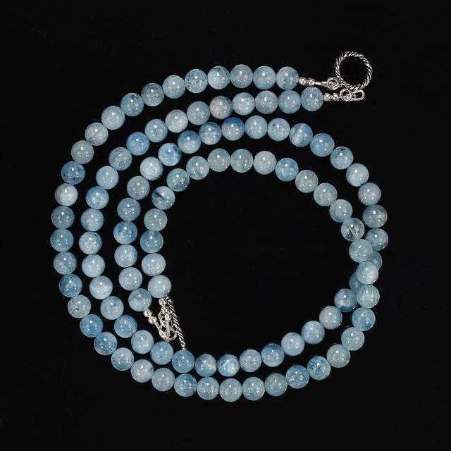 Ajd 18 Inch Two Strand Medium Blue Aquamarine Necklace For Sale - Image 9 of 10