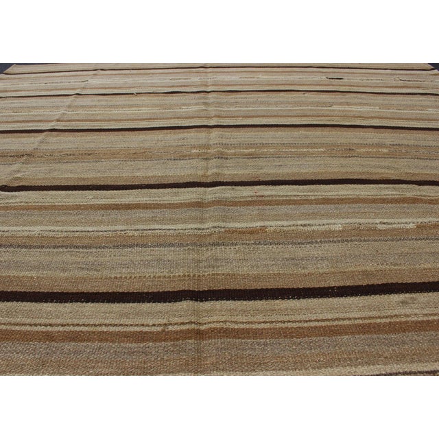 Square Persian Flat-Weave Striped Kilim in Taupe, Brown, and Tan For Sale In Atlanta - Image 6 of 13