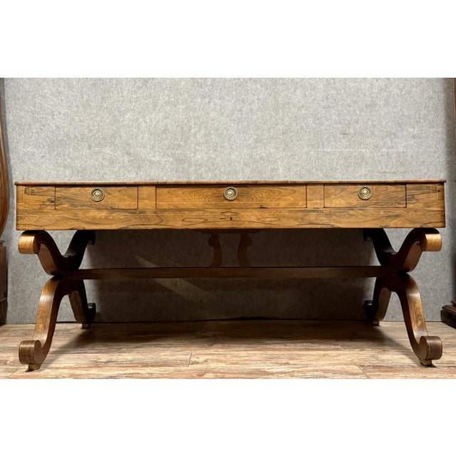 Brown Charles X Center Desk in Rosewood and Lemonwood, 1820 For Sale - Image 8 of 8