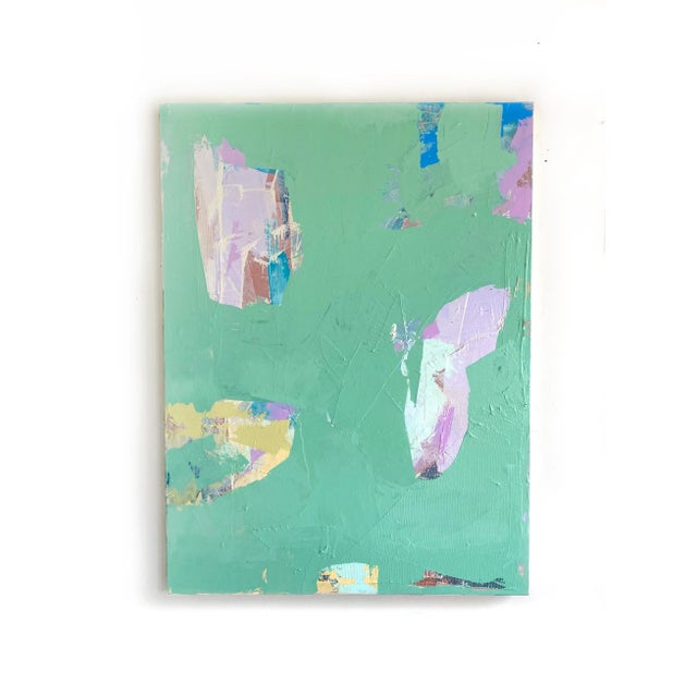 Acrylic and collaged painted papers and textiles on stretched canvas completed in 2024 by contemporary artist Jessalin...