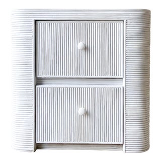 Palm Beach Chic White Pencil Reed Nightstand For Sale