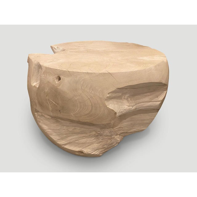Andrianna Shamaris Drum Shape Bleached Teak Wood Coffee Table For Sale In New York - Image 6 of 18