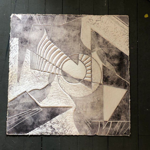 Paper Original Vintage Richard Royce Cast Paper Bas Relief Abstract Print For Sale - Image 7 of 7