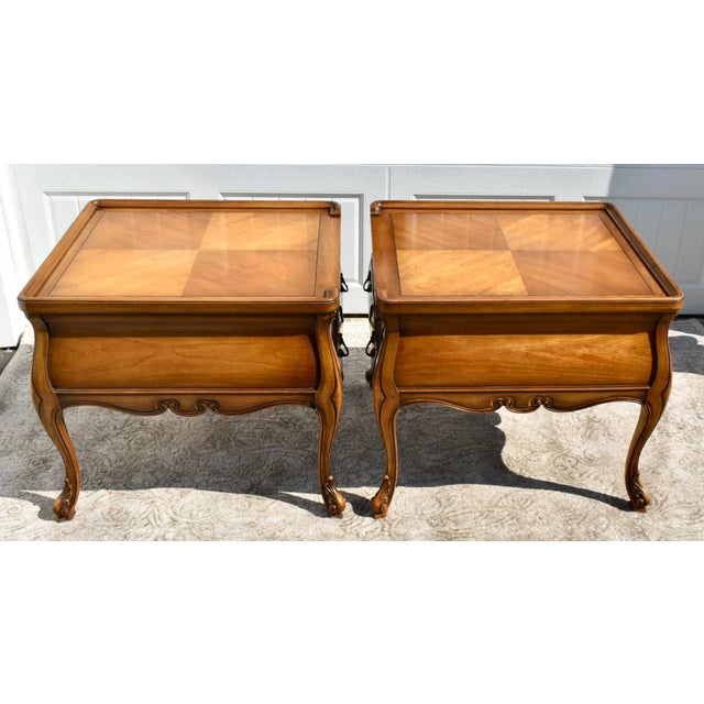 Weiman Cherry End Tables Carved French Provincial Side Nightstand Pair 60s For Sale - Image 11 of 12